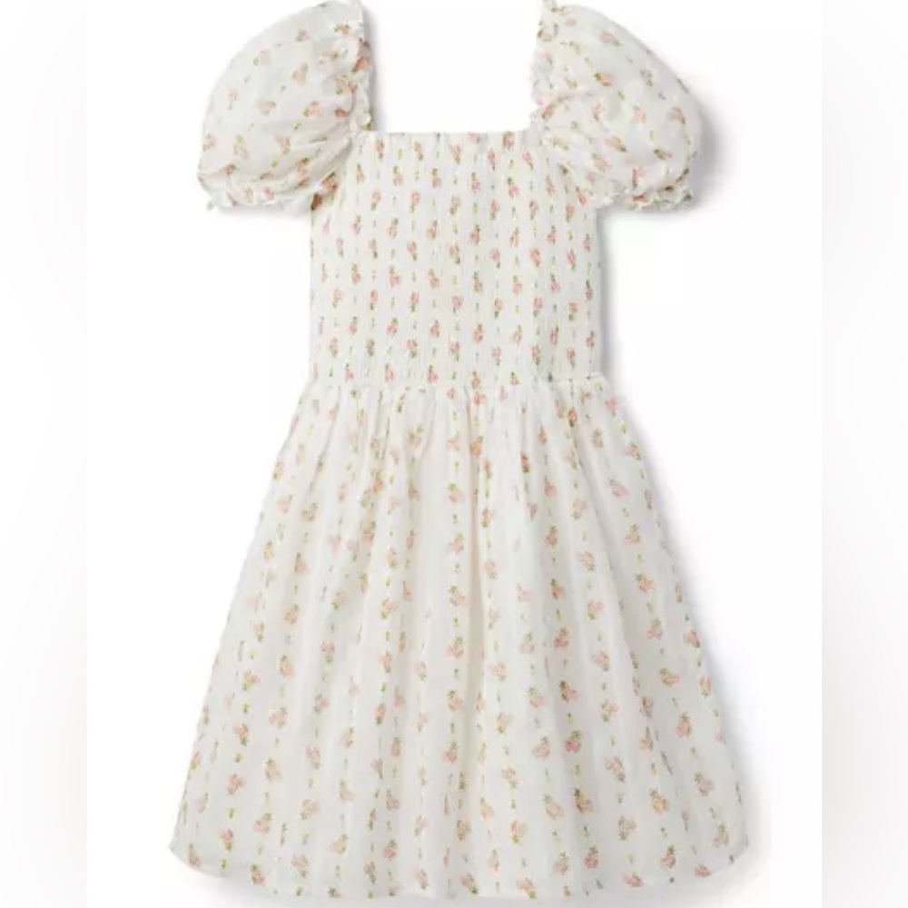 Janie and jack THE GRACE FLORAL SMOCKED PUFF SLEEVE DRESS sz 16